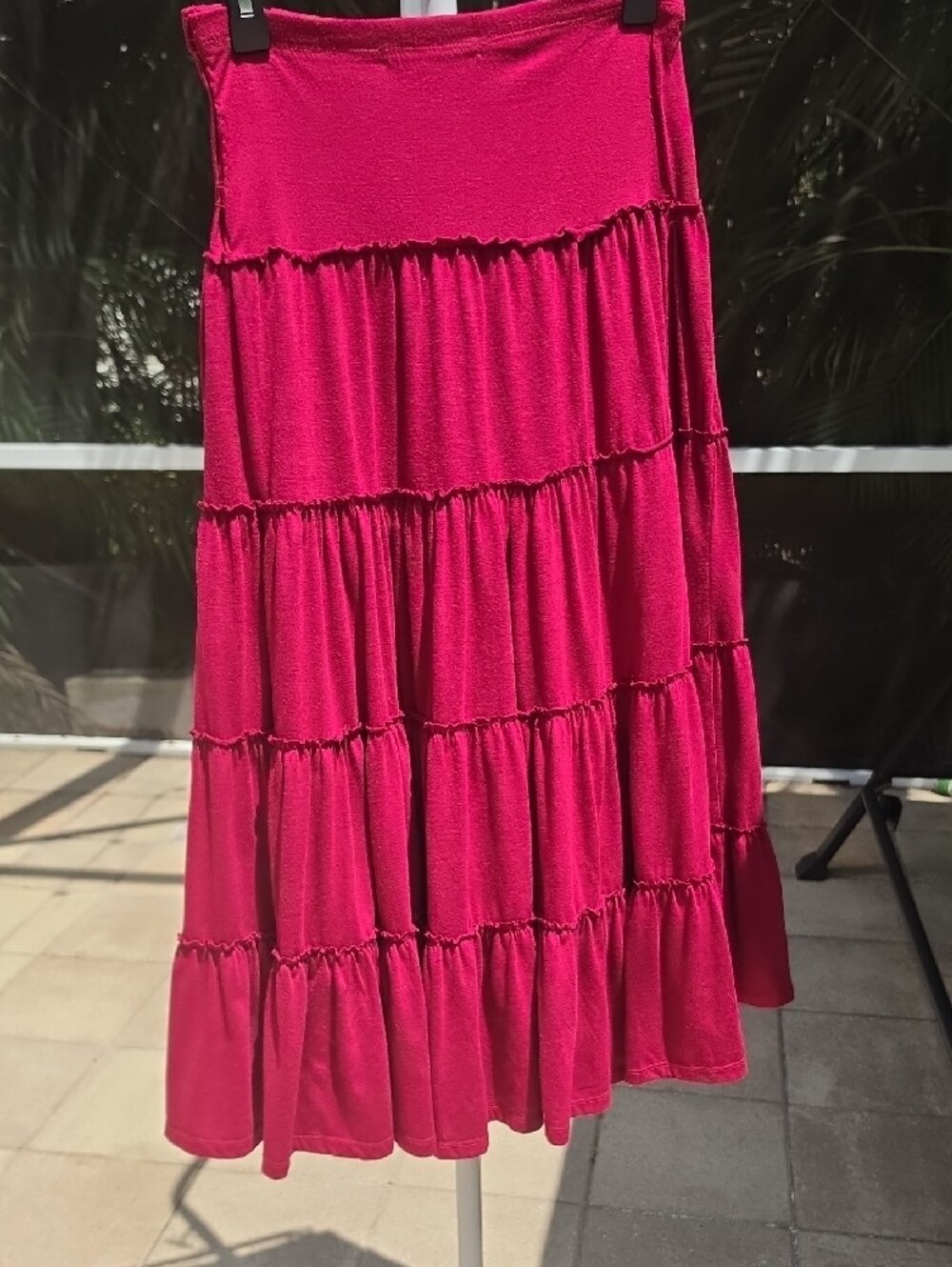 FOREVER 21 XXI Tiered Maxi Skirt in Raspberry